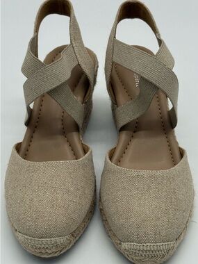 Easy Spirit Meza Women's Espadrille Wedge Sandals Beige Gold Sparkle Size 9.5M